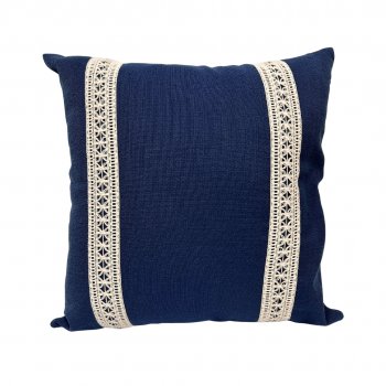 Capa P/ Almofada de Linho Azul Marinho com Renda - 45x45cm