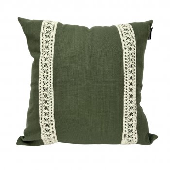 Capa P/ Almofada de Linho Verde com Renda - 45x45cm