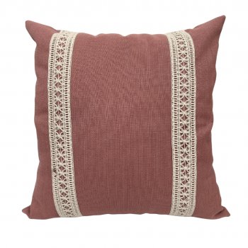 Capa P/ Almofada de Linho Rosa Seco com Renda - 45x45cm