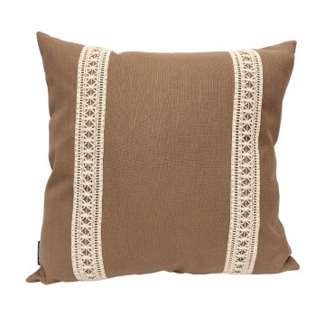 Capa P/ Almofada de Linho Marrom Claro com Renda - 45x45cm