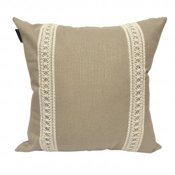 Capa P/ Almofada de Linho Bege Claro com Renda - 45x45cm