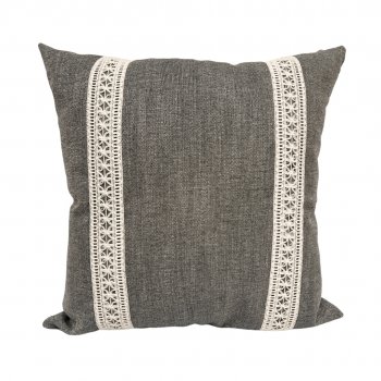 Capa P/ Almofada de Linho Cinza Claro com Renda - 45x45cm