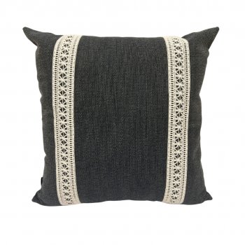 Capa P/ Almofada de Linho Cinza Escuro com Renda - 45x45cm