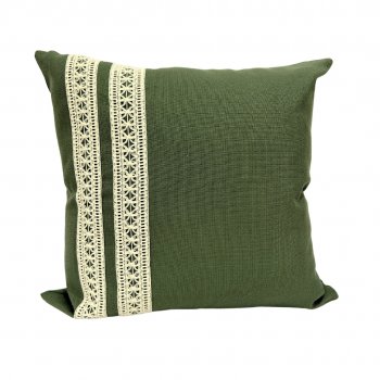 Capa P/ Almofada de Linho Verde com Renda Dupla - 45x45cm