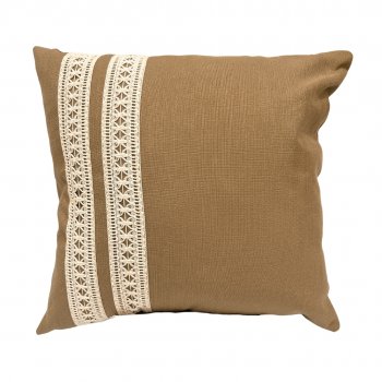 Capa P/ Almofada de Linho Marrom Claro com Renda Dupla - 45x45cm