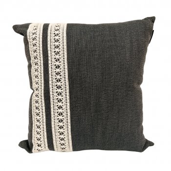 Capa P/ Almofada de Linho Cinza Escuro com Renda Dupla - 45x45cm