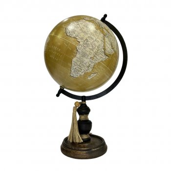 Globo Decorativo Ocre c/ Base de Madeira e Colar - 37cm