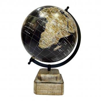 Globo Decorativo Preto c/ Base de Madeira - 31cm