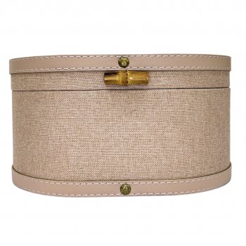 Caixa Organizadora Oval de Linho Areia Rosada - 31cm