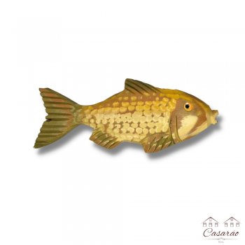 Peixe de Madeira Verde e Amarelo - 19 cm
