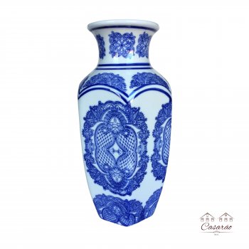 Vaso de Porcelana - Azul e Branco