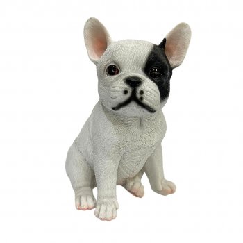 Escultura Cachorro Bulldog Francês Branco e Preto - 19CM