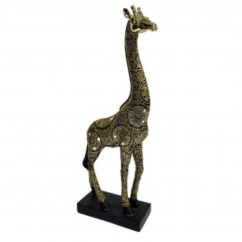 Escultura Girafa Dourada e Preta - 33,5CM