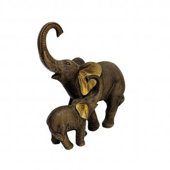 Escultura Família Elefante Marrom - 17CM