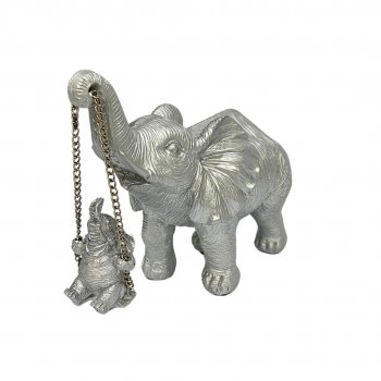 Escultura Família Elefante Prata - 14,5CM