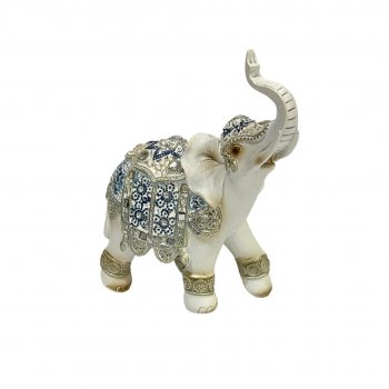 Escultura Elefante Branco e Azul - 15CM